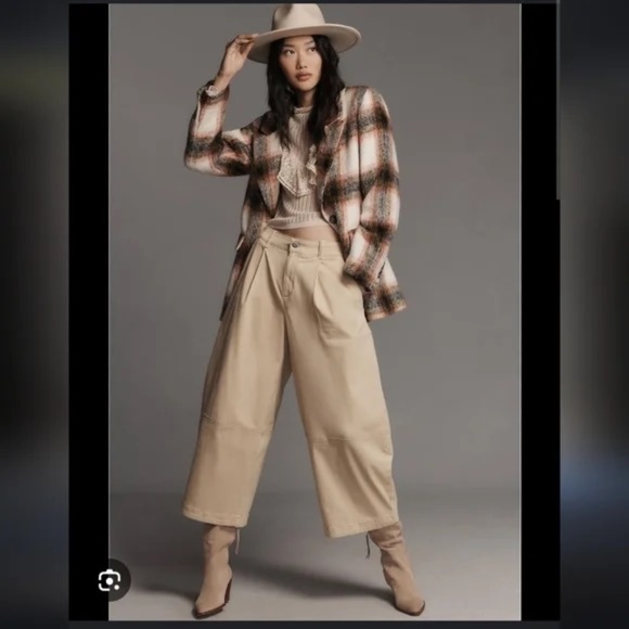 Anthropologie Maeve Pleated Barrel-Leg Chino Khaki Pants size 4 - Picture 1 of 6